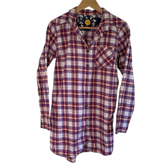 Life is Good Sleepshirt Medium Checkered Flannel Button-up‎ Cotton Purple - Picture 1 of 11